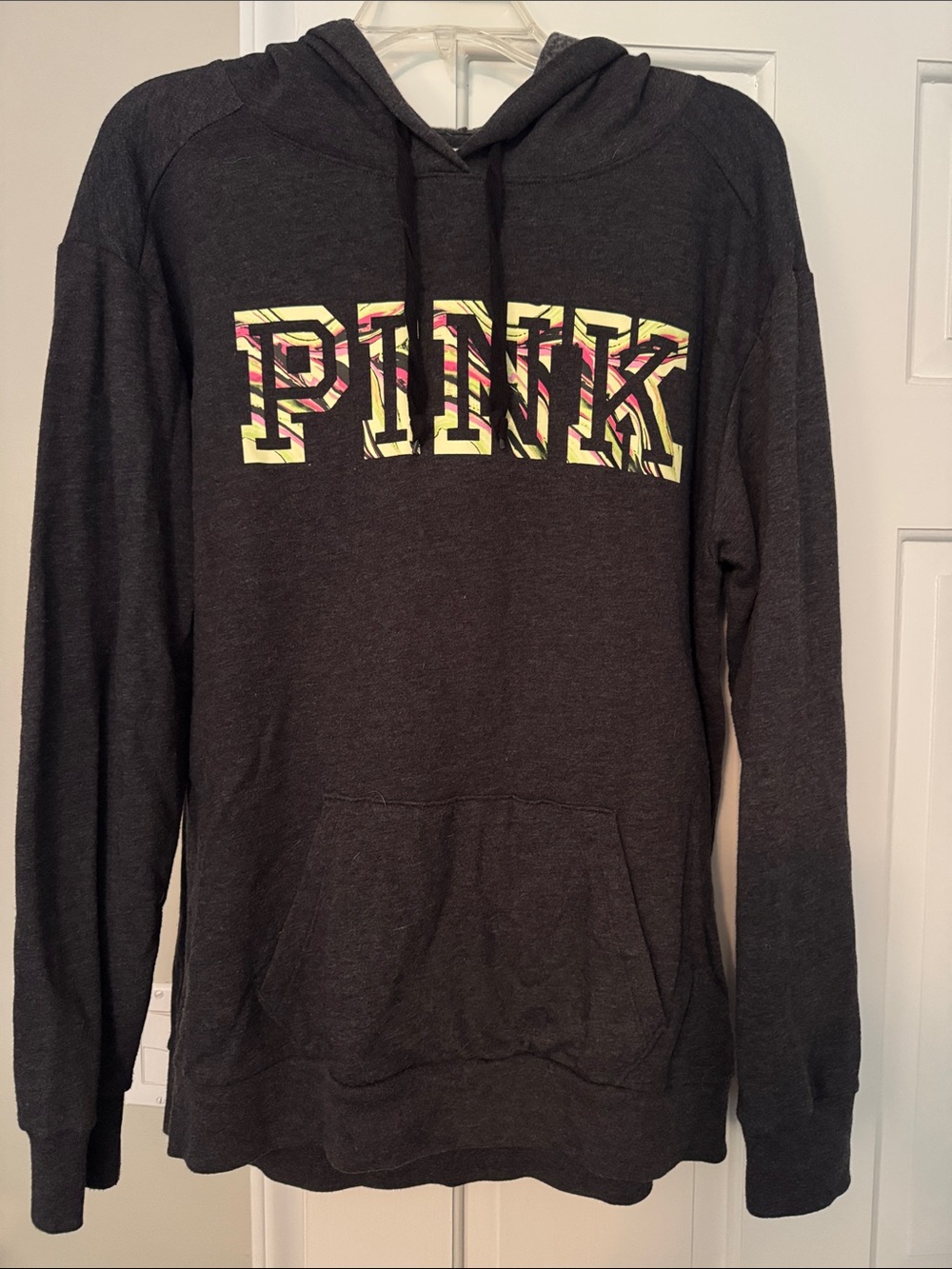 PINK Victoria's Secret Dark Gray Logo Pullover Hoodie Size Small